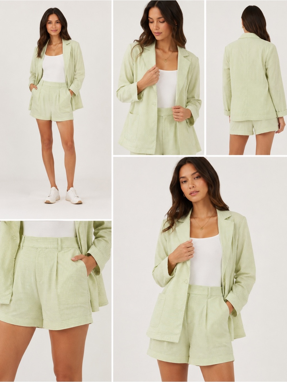 New Le Lis Oversized Boyfriend Blazer Gingham Green White Medium & Shorts Small